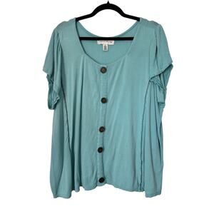 French Laundry Top Womens 1X Soft Blue Green Textured Faux Button Front Shirt